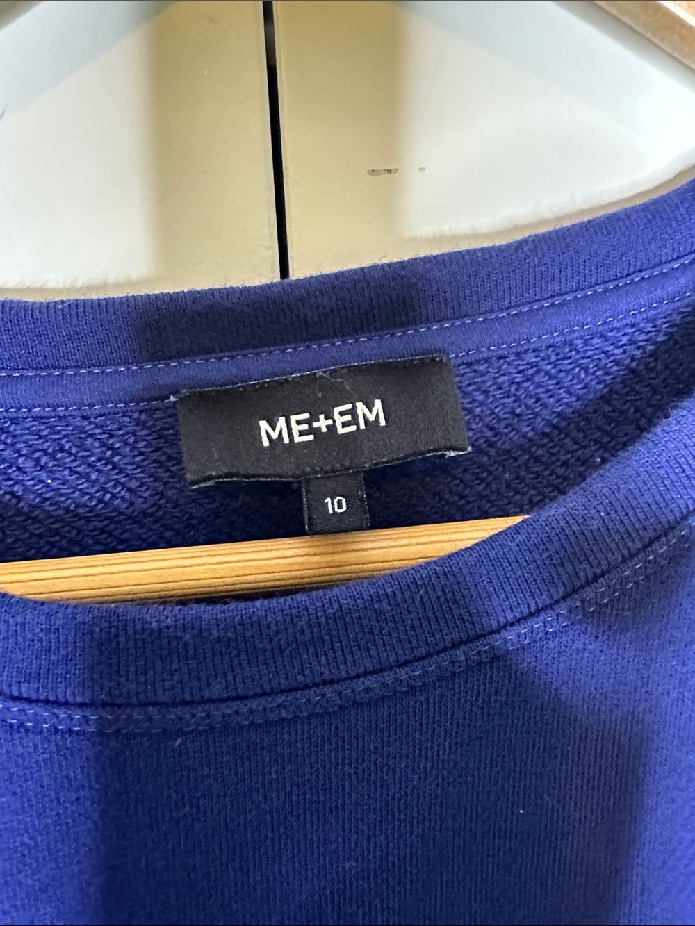Adorable ME+EM Crew Neck Navy Blue Cotton Puff Sleeve Cotton Sweatshirt Sz10 - Picture 3 of 5